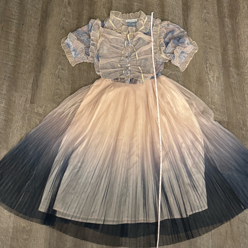 🆕️Chicwish Gradient Pleated Mesh Tulle Midi Dress Short Sleeves SZ XS